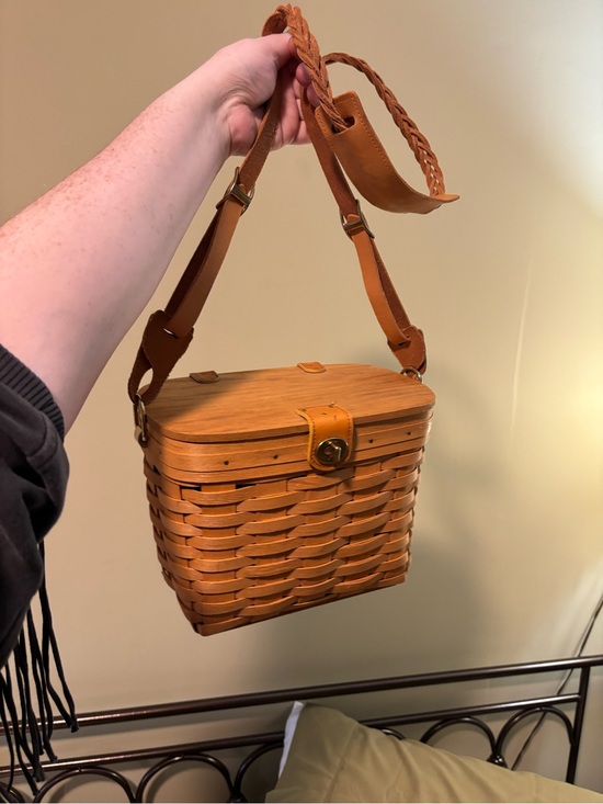 Longaberger Handbags - 1996 Longaberger handwoven wooden basket purse with leather braided strap